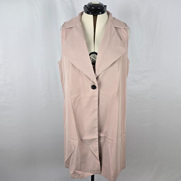 Shein Sleeveless Cardigan Women's 0XL Beige One Button Closure Long Length - Picture 1 of 16